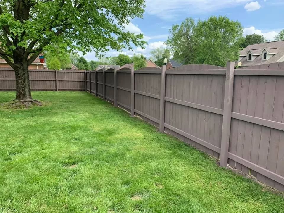Backyard privacy fence stained a warm brown